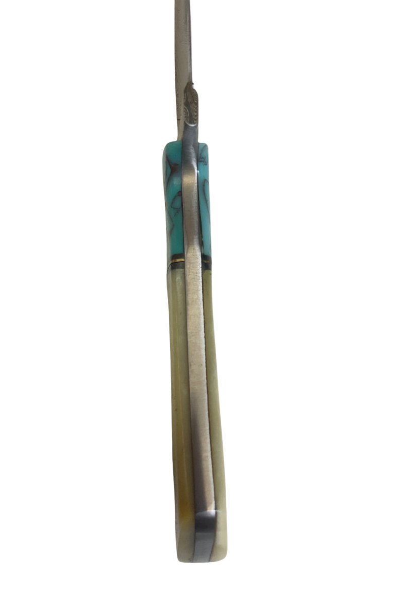 Bone & Turquoise Damascus Knife