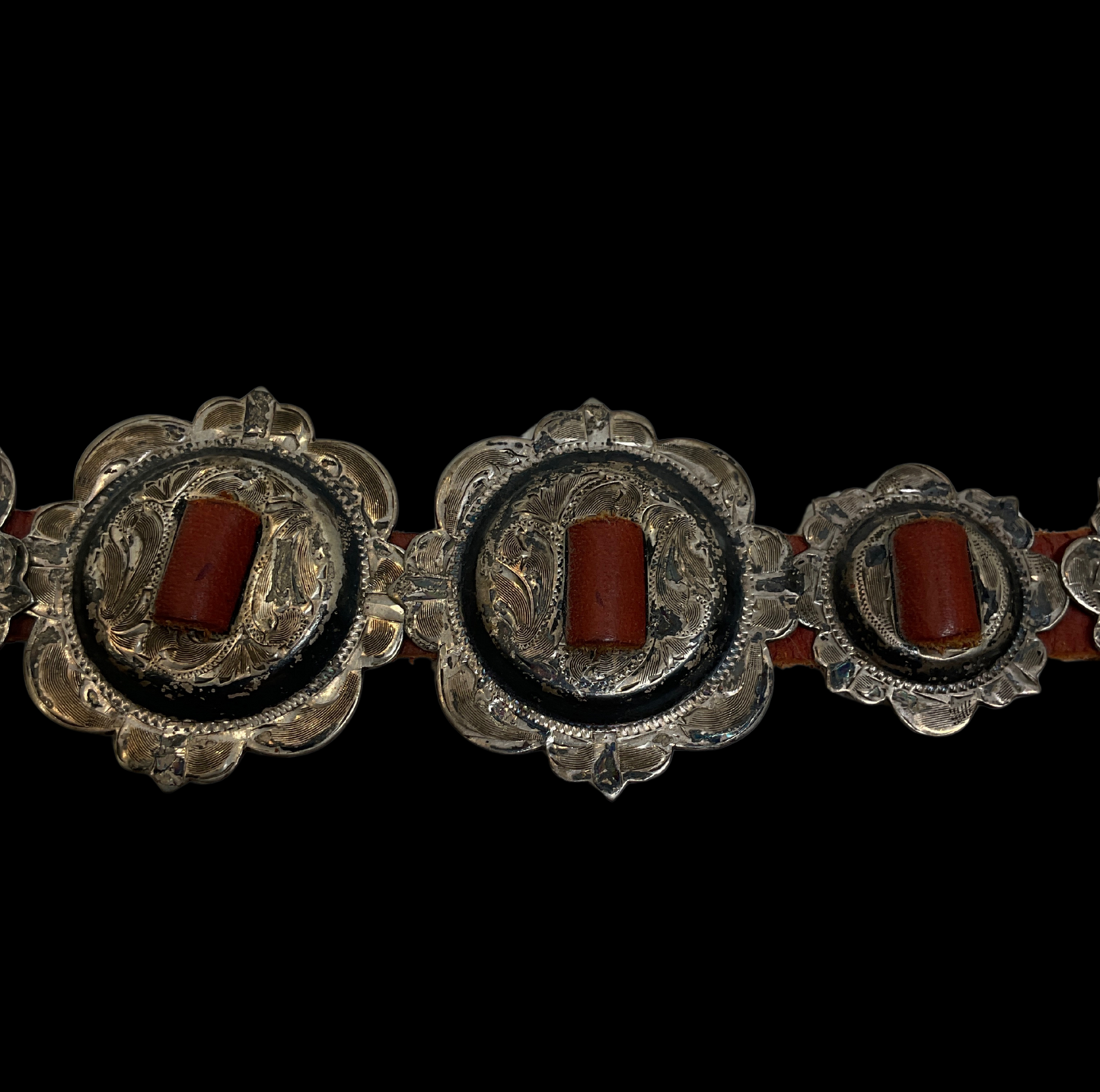 Vintage Vogt Sterling Overlay Slotted Concho Set