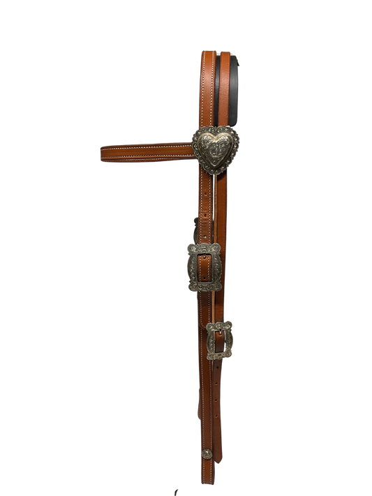 3/4" Browband w/Sterling Buckles and Heart Conchos