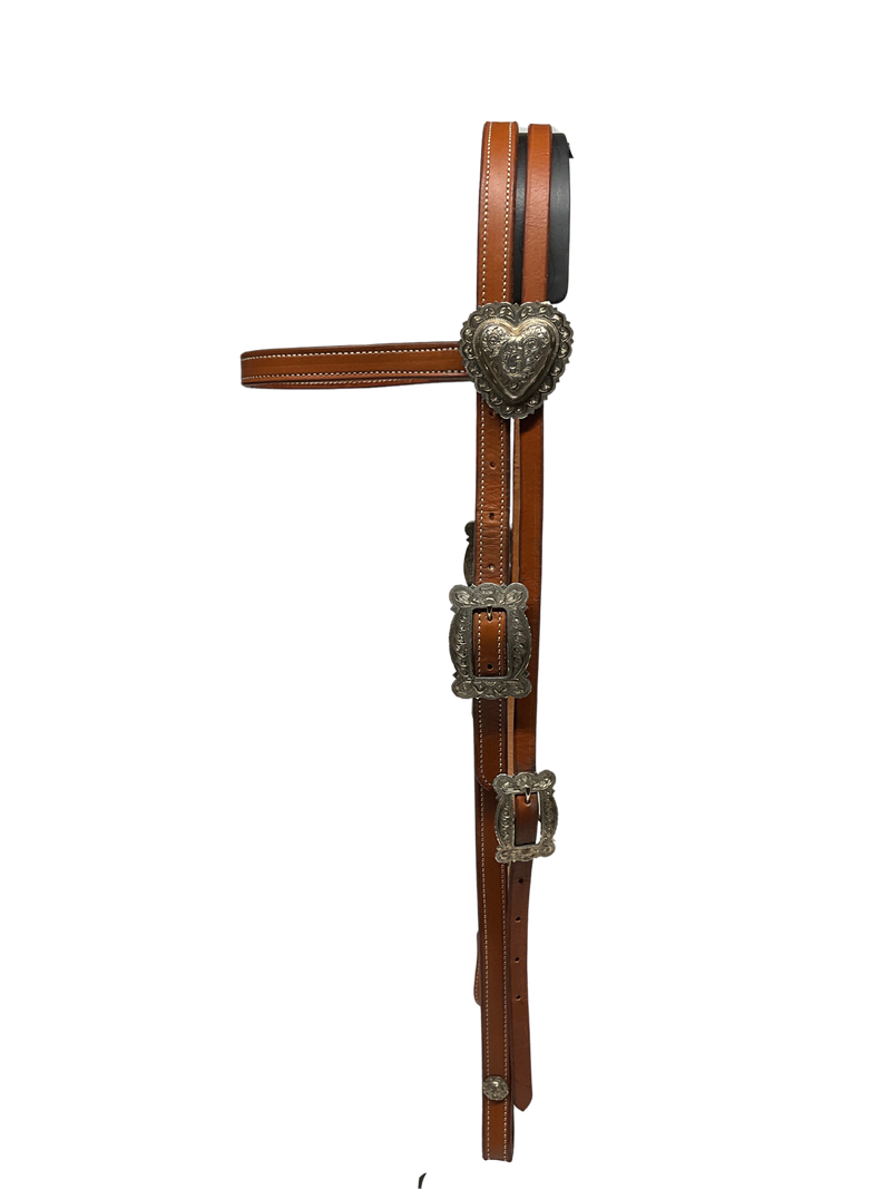 3/4" Browband w/Sterling Buckles and Heart Conchos