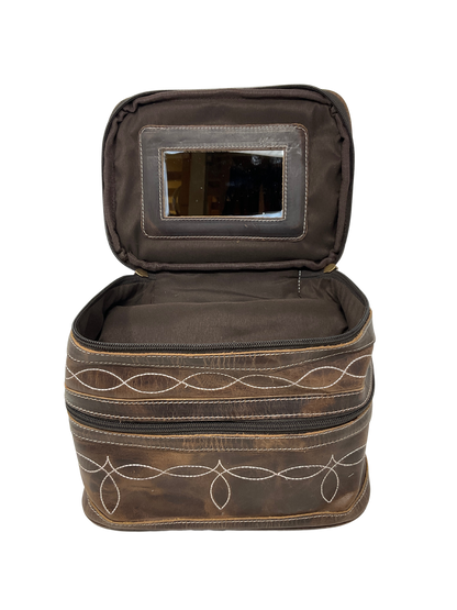 Leather Boot Stitch Double Decker Cosmetic Bag