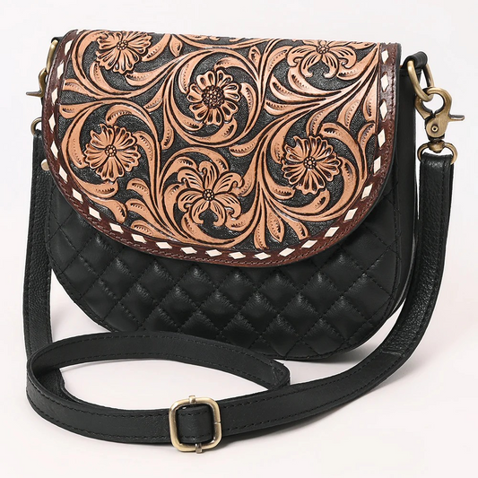 Dark Crossbody Tooled Leather Purse