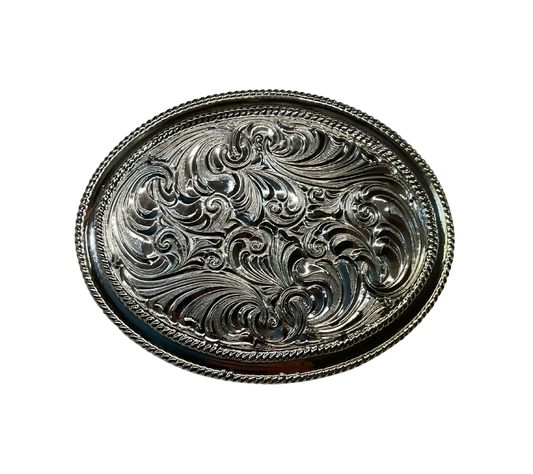 Oval Floral Engraved Western Belt Buckle
