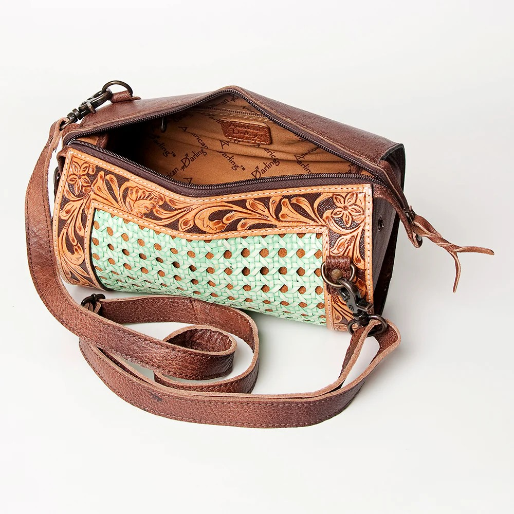 Woven Dyed Rawhide Duffel Style Purse