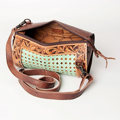 Woven Dyed Rawhide Duffel Style Purse