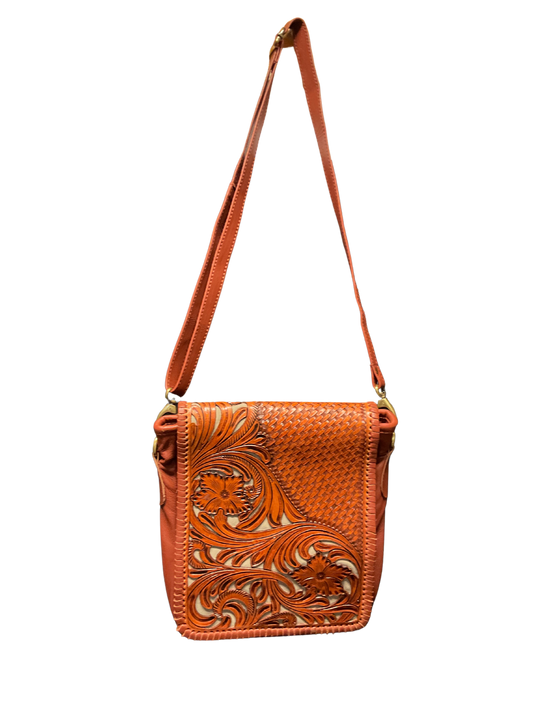 Light Leather Purse w/Floral Filigree & Gray Background