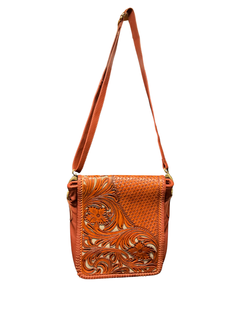 Light Leather Purse w/Floral Filigree & Gray Background