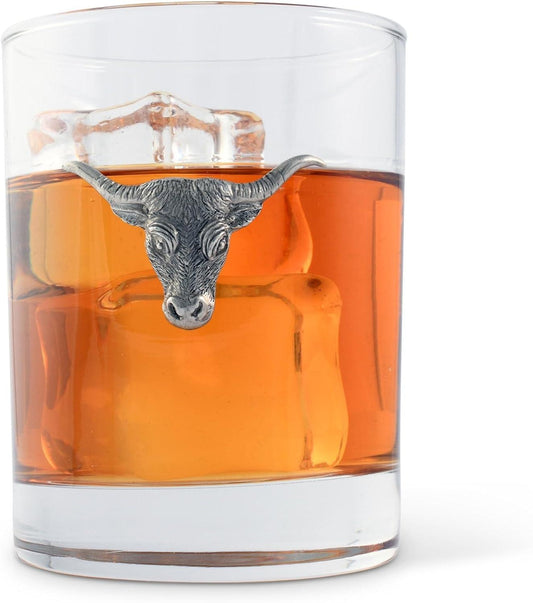 Premium Whiskey Glasses with Pewter Long Horn
