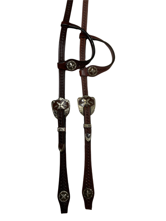 Single Ear Basket Stamped Rust Napa Buckles & Conchos