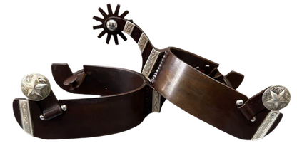 Men's Spur #83 Brown Finish - 4 Silver Engraved Bars
