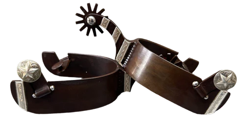 Men's Spur #83 Brown Finish - 4 Silver Engraved Bars