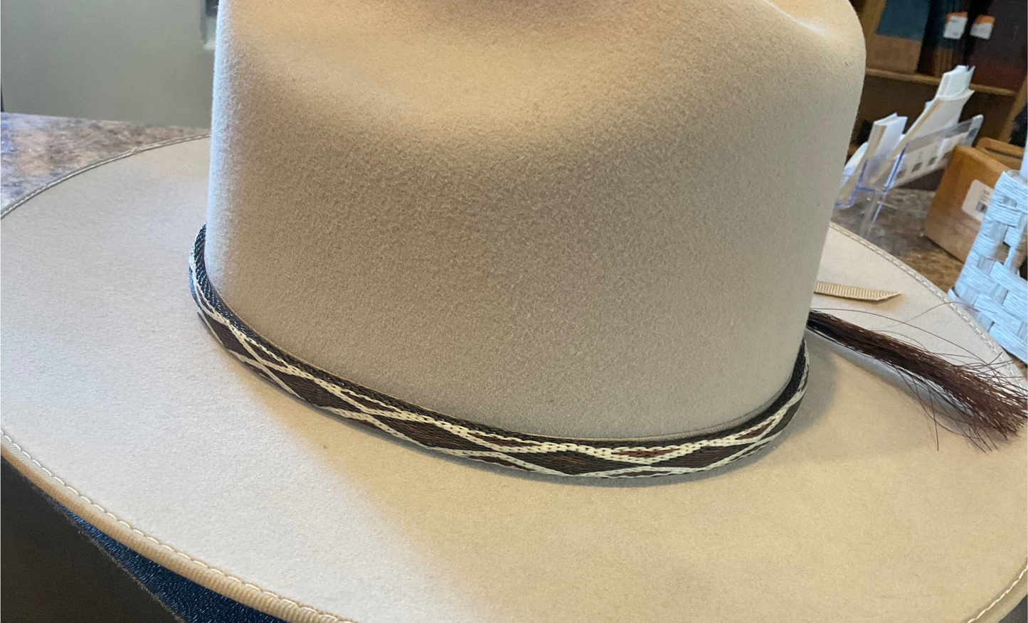 Hitched Horsehair Narrow Hat Band w/Double Tassels