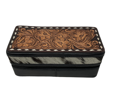 Tooled Leather w/Cowhide Rectangle Jewelry Case
