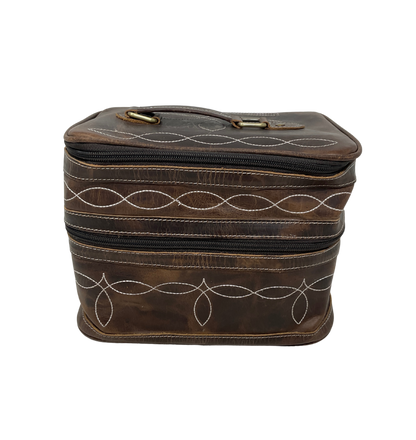 Leather Boot Stitch Double Decker Cosmetic Bag