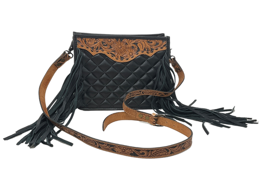 Black Quilted Leather Crossbody Purse