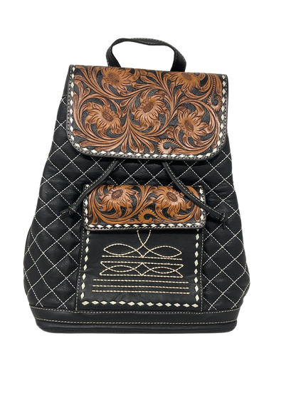 Quilted Black Leather Backpack Purse