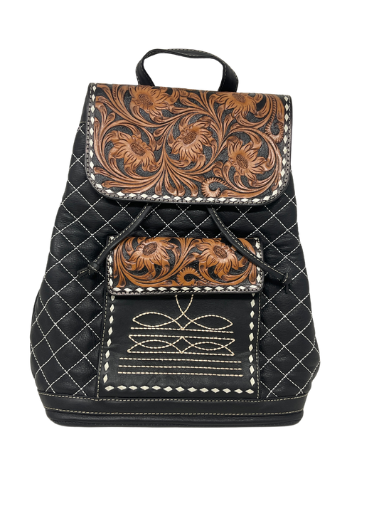 Quilted Black Leather Backpack Purse