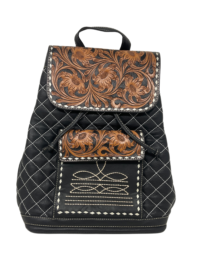 Quilted Black Leather Backpack Purse