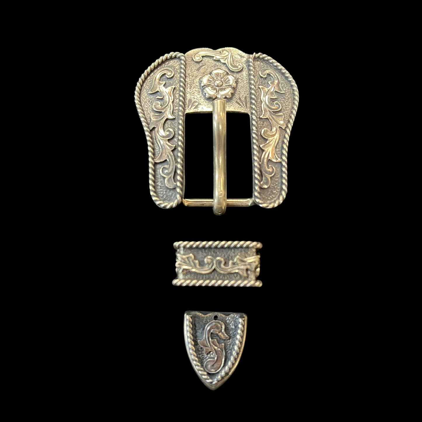 Antiqued Desert Flower Buckle Set- Silver Plate