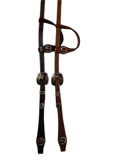 Single Ear Basket Stamped Rust California Double Buckles & Conchos