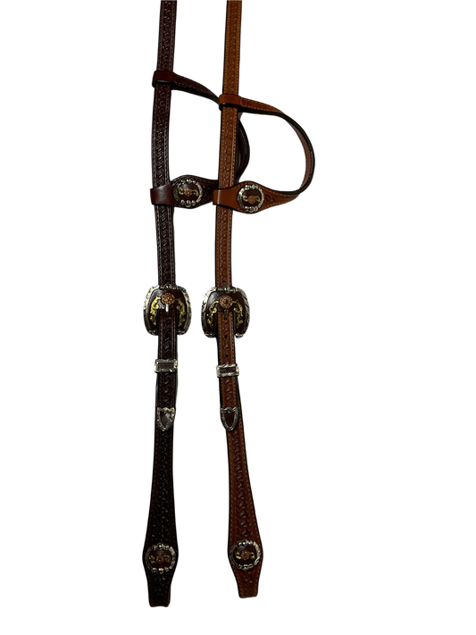 Single Ear Basket Stamped Rust California Double Buckles & Conchos