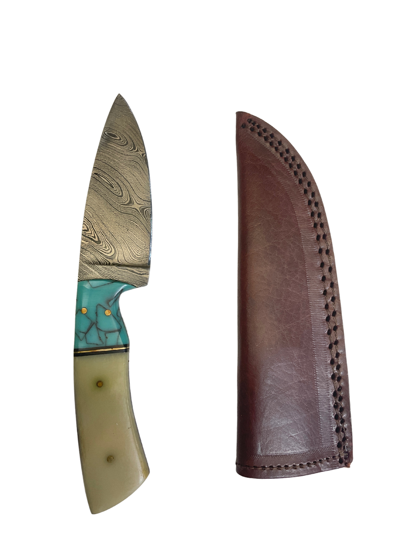 Bone & Turquoise Damascus Knife