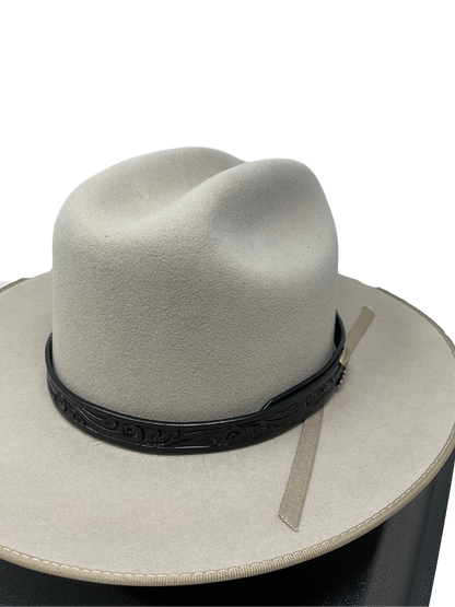 Floral Carved Leather Hat Band w/Tip Clip