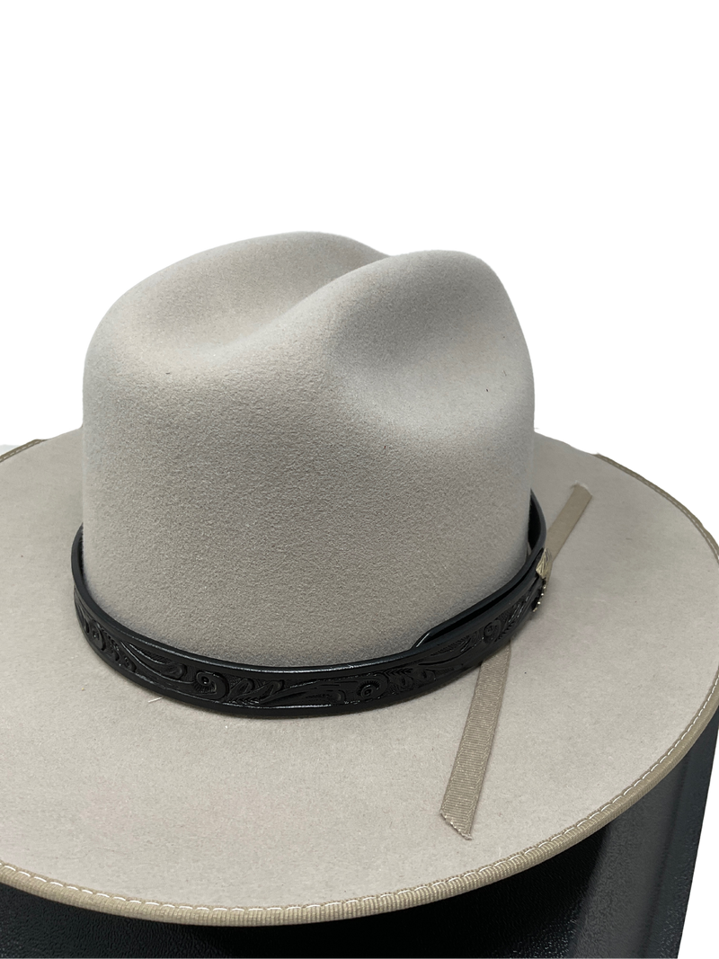 Floral Carved Leather Hat Band w/Tip Clip