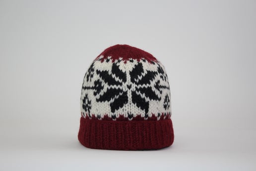 Beanie- Roll Over Red Snowflake