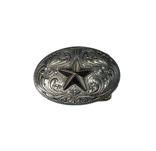 Sterling Silver Oval Star Belt Buckle
