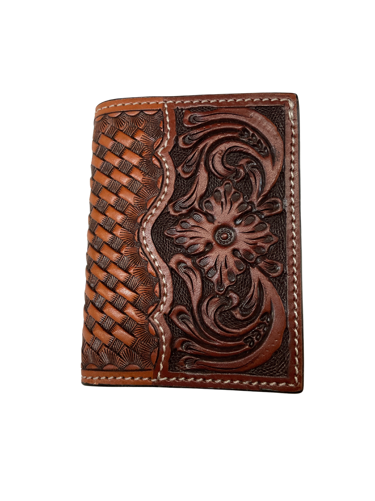 Trifold Basket Stamped Wallet w/Floral Carving