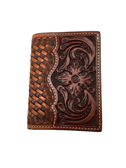 Trifold Basket Stamped Wallet w/Floral Carving