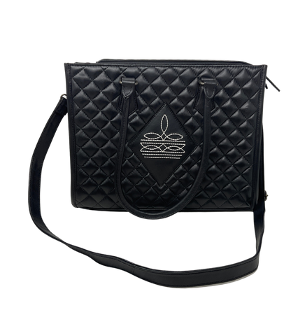Black Quilted Leather w/Boot Stitch Tote/Purse