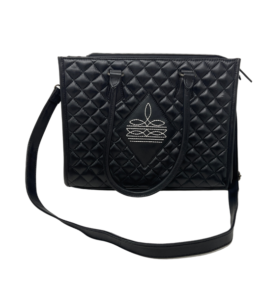 Black Quilted Leather w/Boot Stitch Tote/Purse