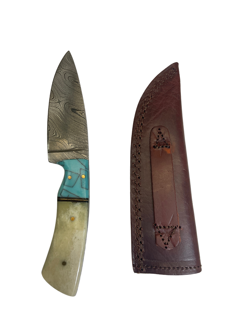 Bone & Turquoise Damascus Knife