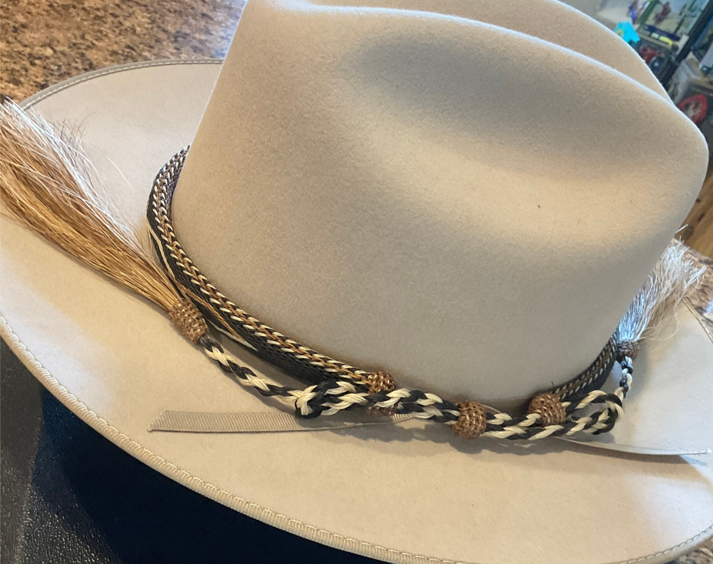 Hitched Horsehair Hat Band w/Double Tassels