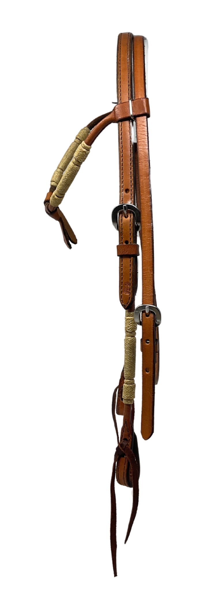 Rolled Leather Knotted Browband w/Rawhide