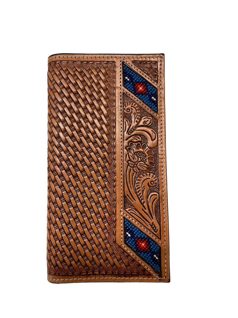 Basket Stamp Wallet w/Floral & Beaded Inlay