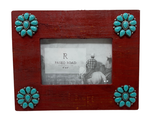 Red Frame w/Turquoise Squash Blossom