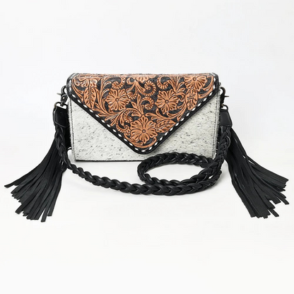 Floral Carved Leather & Cowhide Purse