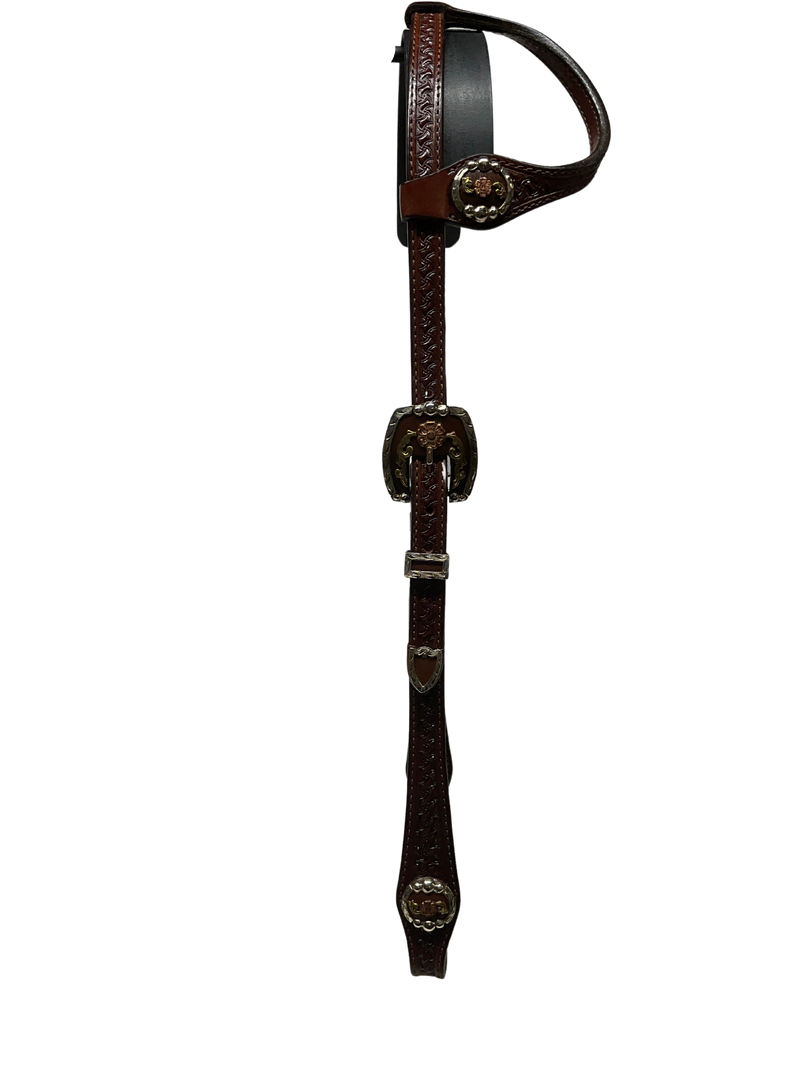 Single Ear Basket Stamped Rust California Double Buckles & Conchos