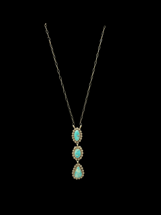 3 Stone Kingman Turquoise Drop Necklace