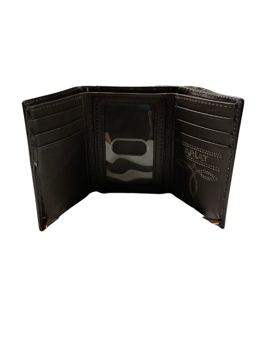 Trifold Dark Basket Stamped Wallet w/Cross Filigree