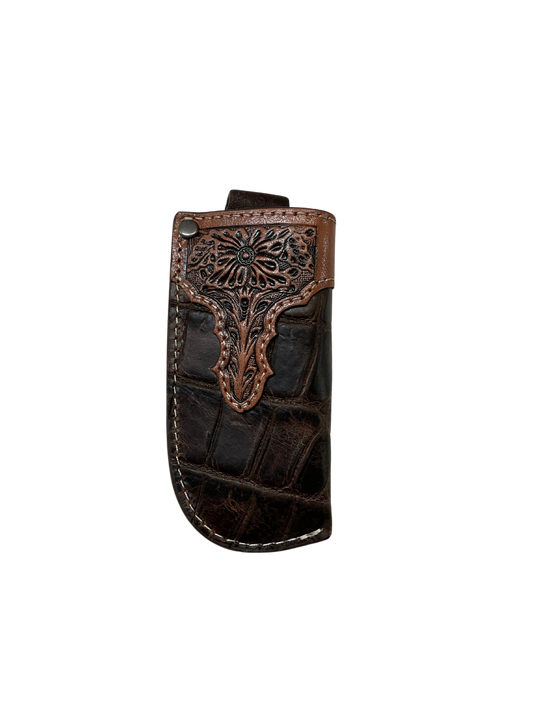Leather Crocodile Print Knife Sheath