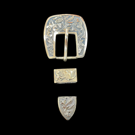Antiqued Acorn Buckle Set- Silver Plate