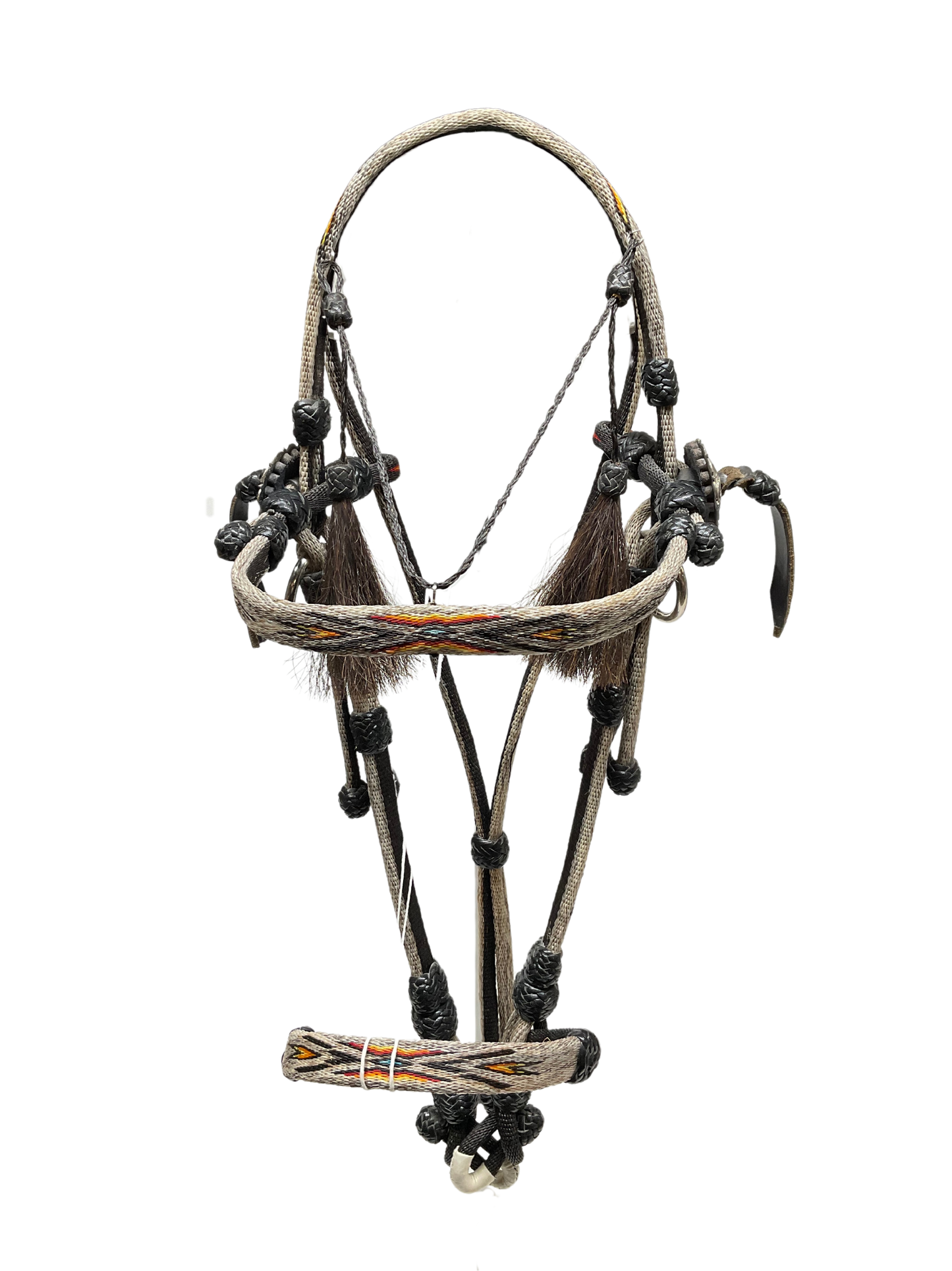 Hitched Horsehair Headstall w/Roping Reins & Leather Buttons