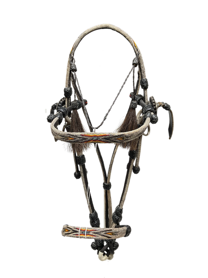 Hitched Horsehair Headstall w/Roping Reins & Leather Buttons