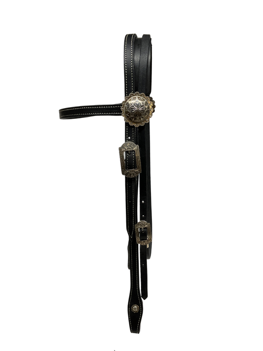 3/4" Black Browband w/Sterling Buckle and Conchos
