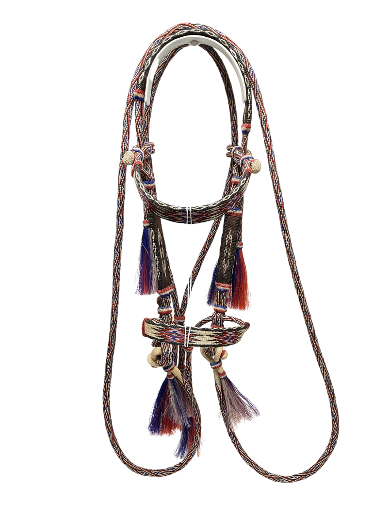 HItched Horsehair Browband Red, White & Blue w/Roping Rein