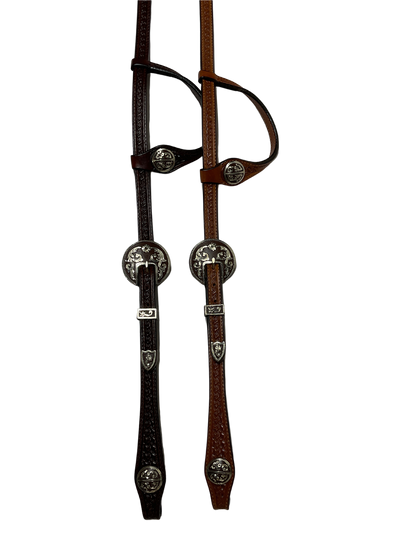 Single Ear Basket Stamped Rust Santa Maria Double Buckles & Conchos